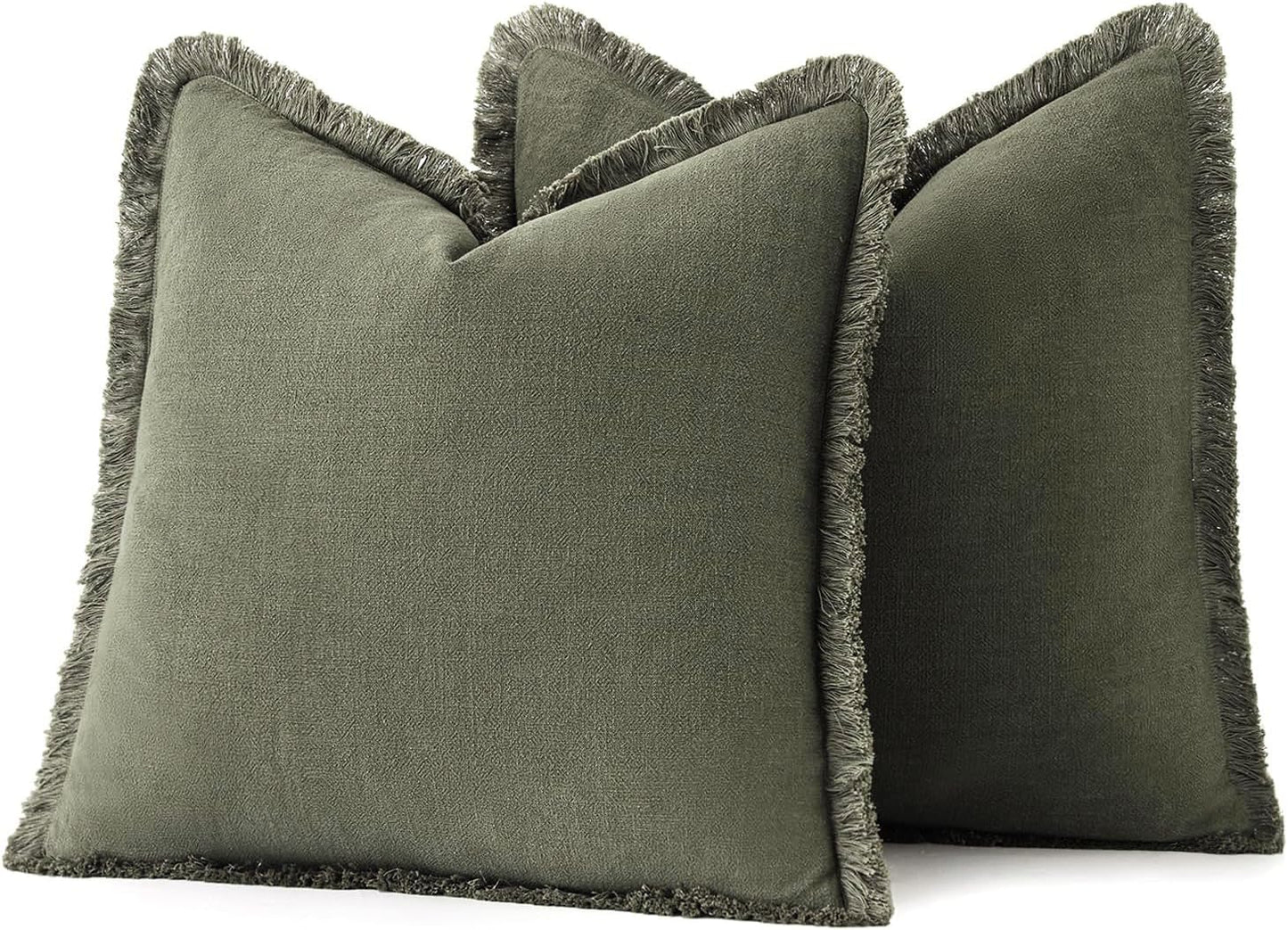 MIULEE Decorative Throw Pillow Covers Neutral Linen Fringe Throw Pillows Set of 2 Natural Beige Boho Farmhouse Cushion Covers with Tassels for Couch Sofa Bed Spring Home Decor 20x20 Inch