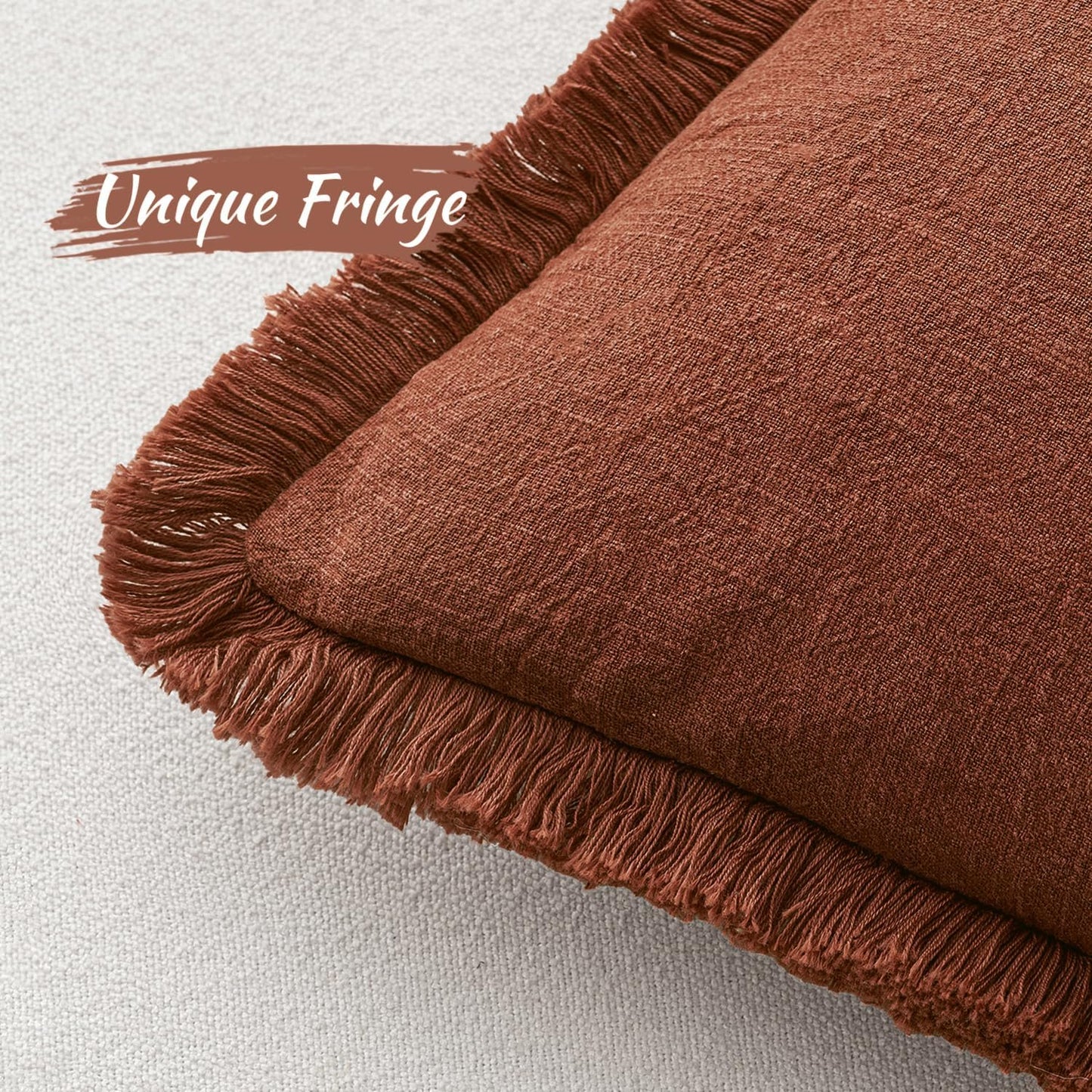 MIULEE Decorative Throw Pillow Covers Neutral Linen Fringe Throw Pillows Set of 2 Natural Beige Boho Farmhouse Cushion Covers with Tassels for Couch Sofa Bed Spring Home Decor 20x20 Inch