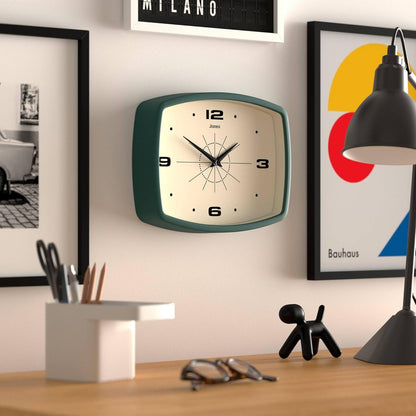 JONES CLOCKS® Movie wall Clock | Retro Rectangular Clock | 10 inch | Orange | Cool mid-Century Designer Look for Kitchen, Living Room or Office