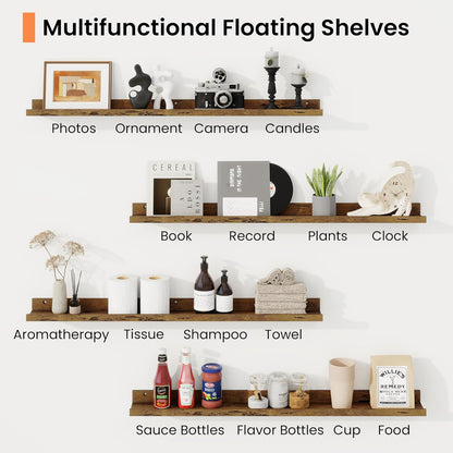 RICHFOCUS Picture Ledge Shelf, 24 inch Floating Shelves Set of 2, Wood Wall Shelves with Lip, Wall Decor Storage for Bedroom Living Room Bathroom Kitchen Nursery Photo Picture, Walnut
