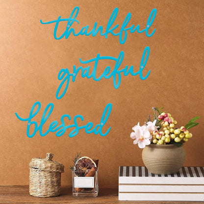 Thankful Grateful Blessed Letter Sign Metal Wall Decor, 3 Piece Black Letters Wall Art for Bathroom Bedroom Metal Words Wall Decor for Home Decor