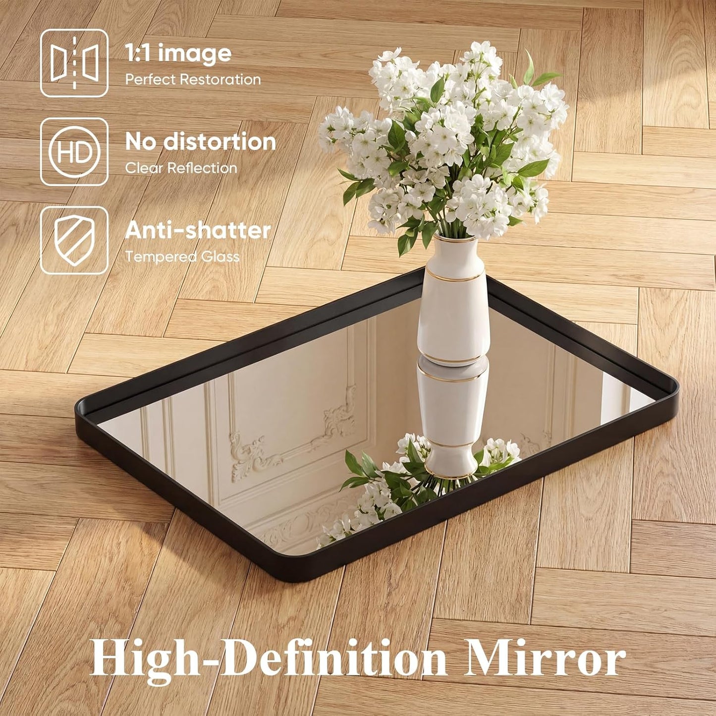 OLIXIS Arched Bathroom Mirror for Over Sink, 34x32 Inch Wall Mirror Arched Rounded Rectangle, Modern Wall Mount Vanity Mirror with Matte Metal Deep Framed, for Home Decor, Living Room, Black