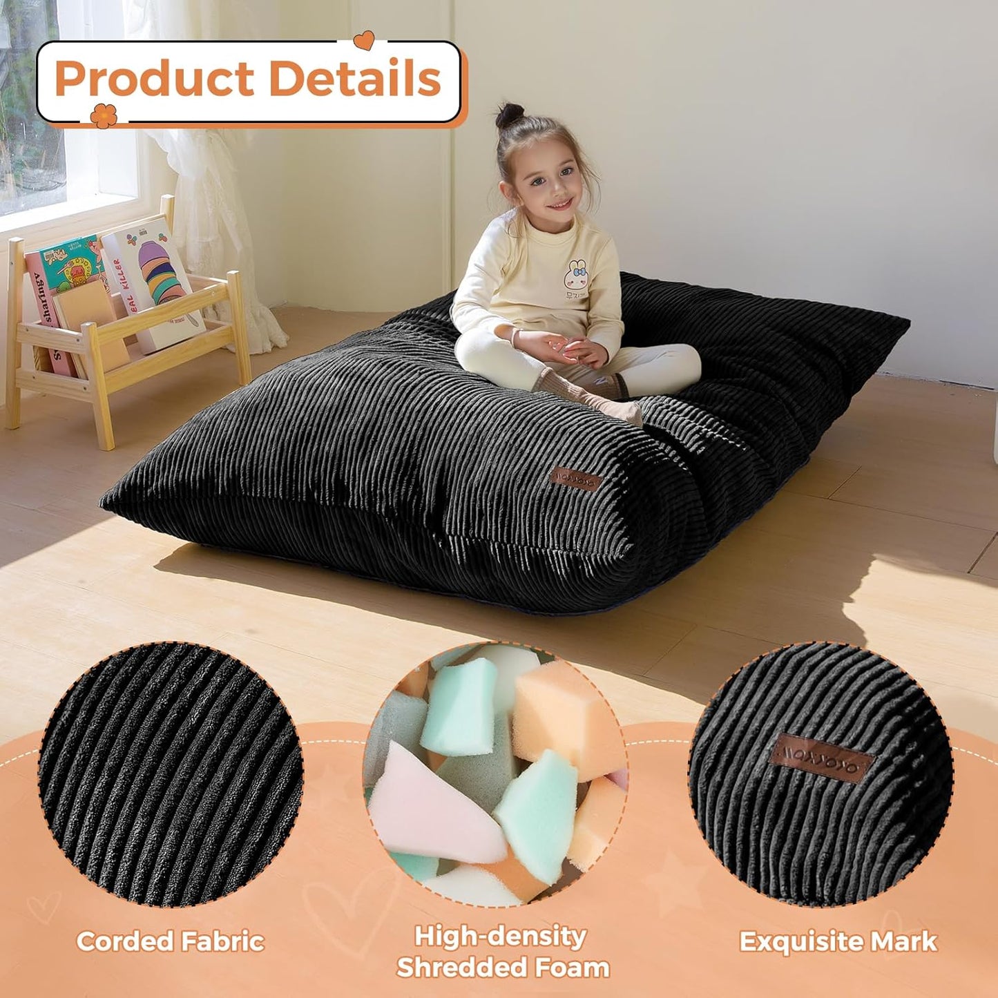 MAXYOYO 3 in 1 Kids Bean Bag Chair Couch, Convertible Chair Folds from Bean Bag to Lounger, Child Floor Sofa for Gaming, Reading, Floor Mattress with High-Density Foam Filling