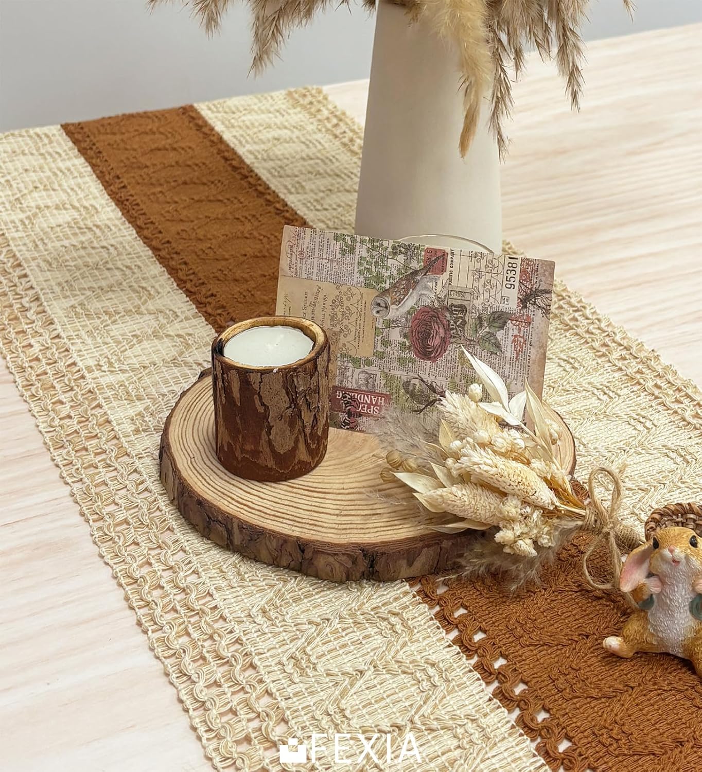 FEXIA Boho Table Runner for Thanksgiving Fall Christmas Home Decor with Tassels 72 Inches Long Pottery barn Furniture Farmhouse Rustic Macrame Burlap Table Decoration for Living Room (12x72 Inches)