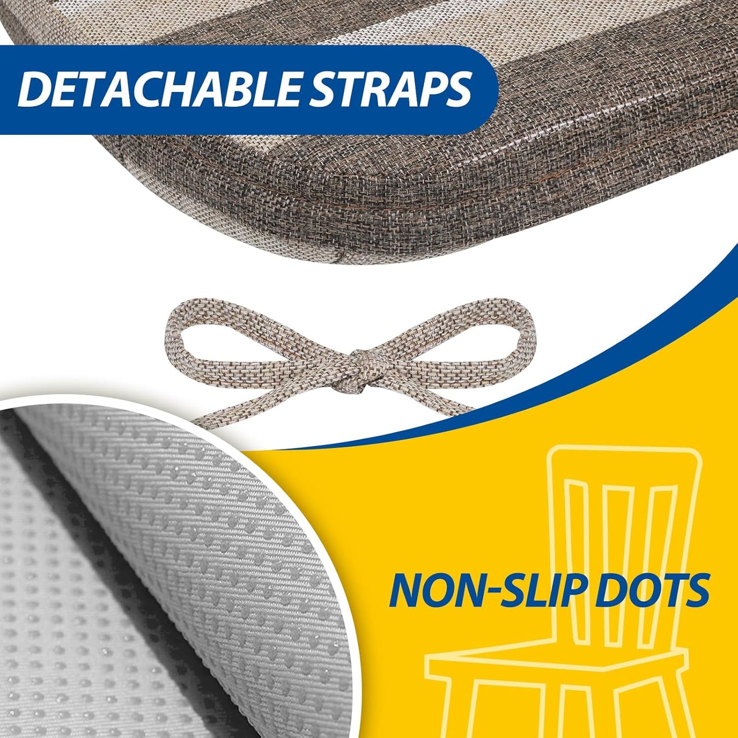 AAAAAcessories D-Shaped Chair Cushions, 2" Thick Dining Chair Pads with Ties and Removable, Machine-Washable Cover, 17" x 16", Set of 4, Oatmeal Beige - Colors B