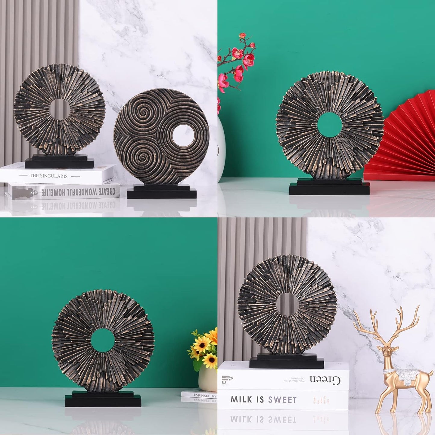 DOVDOV Gold Home Decor Sculpture, Unique Round line Statue, Modern Home Decor, Decorative Panel Statue Gold Decoration for Living Room TV Stand, Office, Bedroom, Dining Table Centerpiece.