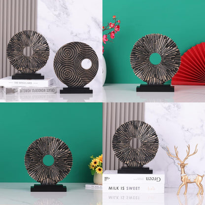 DOVDOV Gold Home Decor Sculpture, Unique Round line Statue, Modern Home Decor, Decorative Panel Statue Gold Decoration for Living Room TV Stand, Office, Bedroom, Dining Table Centerpiece.