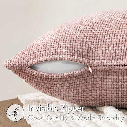 MIULEE Pack of 2 Couch Throw Pillow Covers 18x18 Inch Neutral Beige Modern Boho Accent Decorative Pillow Covers Soft Chenille Farmhouse Cushion Covers for Home Decor Bed Sofa Living Room