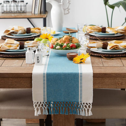 DII Dobby Stripe Woven Table Runner, 13x72-inch, French Blue