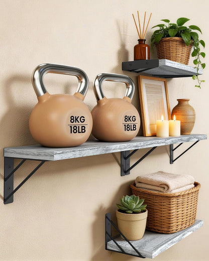 BAYKA Wall Mounted Floating Bathroom Shelves, Wood Wall Shelf for Bathroom Essentials & Decor, Space-Saving Display & Organizer (Black, Set of 4)