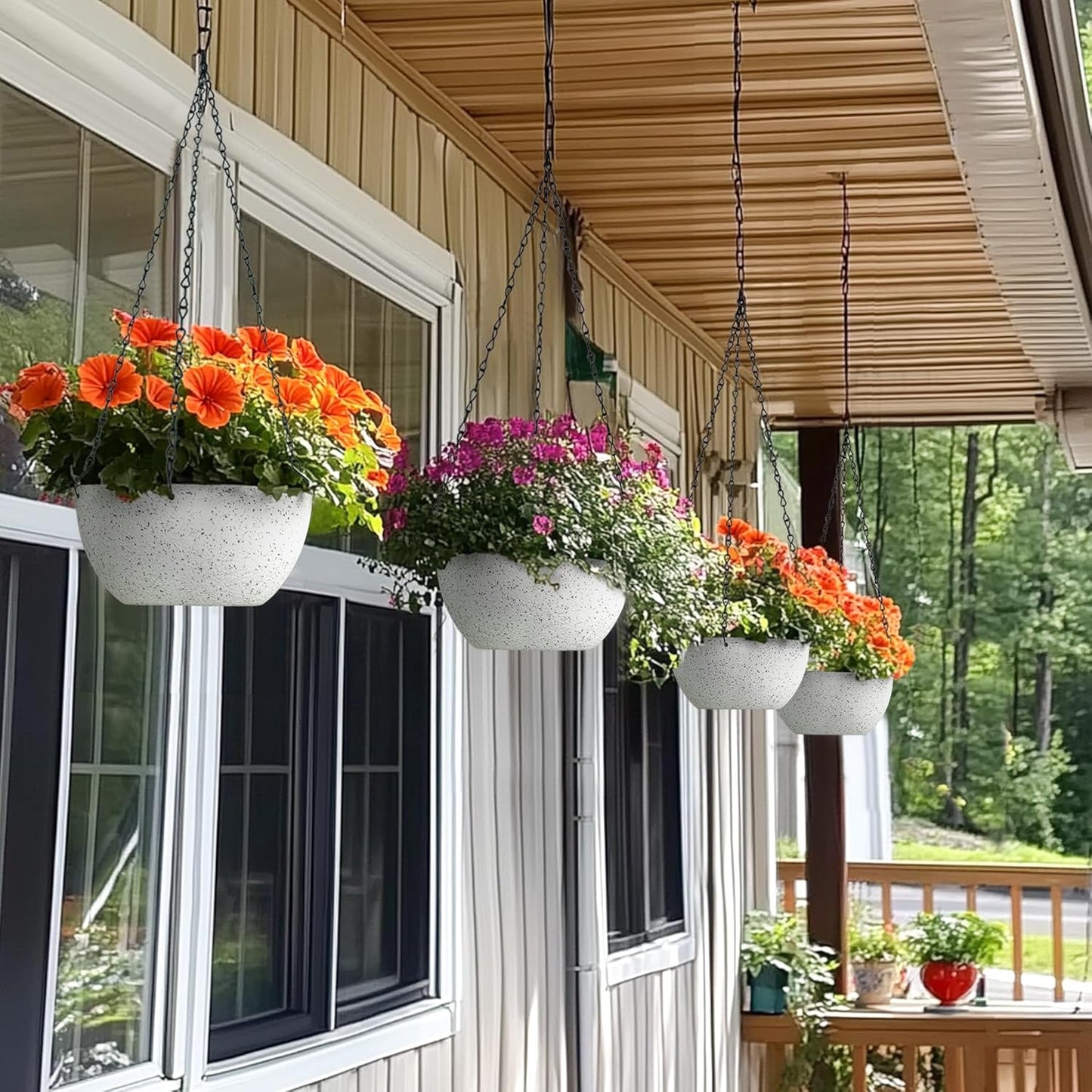 T4U Hanging Planters for Indoor Plants, 10 Inch Hanging Planter Outdoor 2 Pack, Hanging Basket with Drainage Holes, Hanging Plant Holder Indoor, Flower Pots, Plant Pots for Garden, Grey