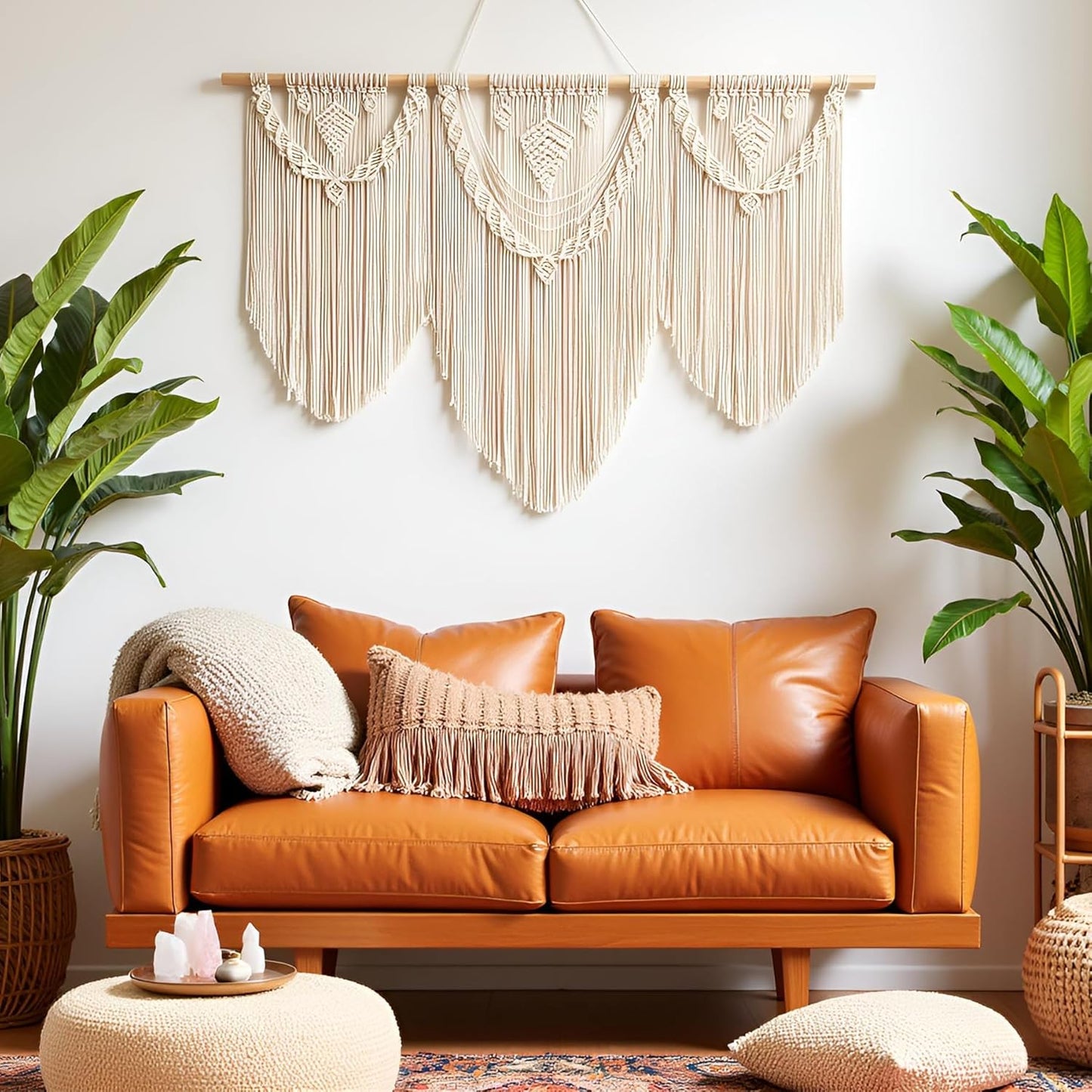 guzhiou large macrame wall hanging - Boho Tapestry Macrame Wall Decor Art- Chic Bohemian Handmade Woven Tapestry Home Decoration for Bedroom Living Room Apartment Wedding Party - 43"x32" (Wood bead)