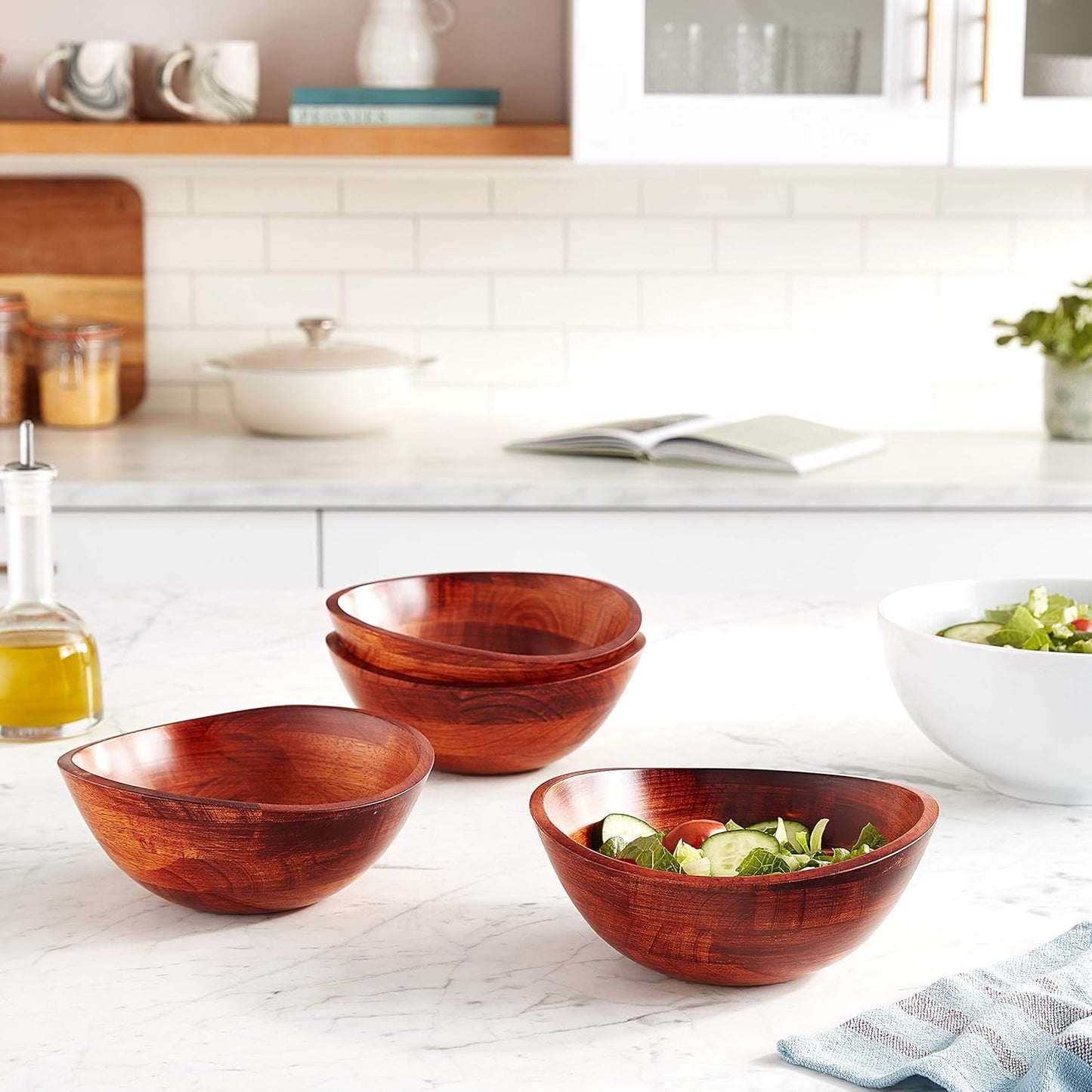 Lipper International Cherry Finished Wavy Rim Beechwood Serving Bowl for Fruits or Salads, Matte, Small, 7.5" x 7.25" x 3", Single Bowl, 30.43Fl oz