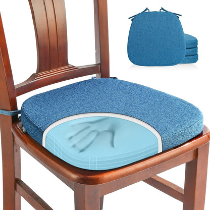 SINOSSO 1 Pack Memory Foam Chair Cushions for Dining Chair, Friendly Woven Fabric 16" U-Shape Comfortable Kitchen Chair Pad, Removable Slip Resistant Seat Cushion (1 Piece, Blue)