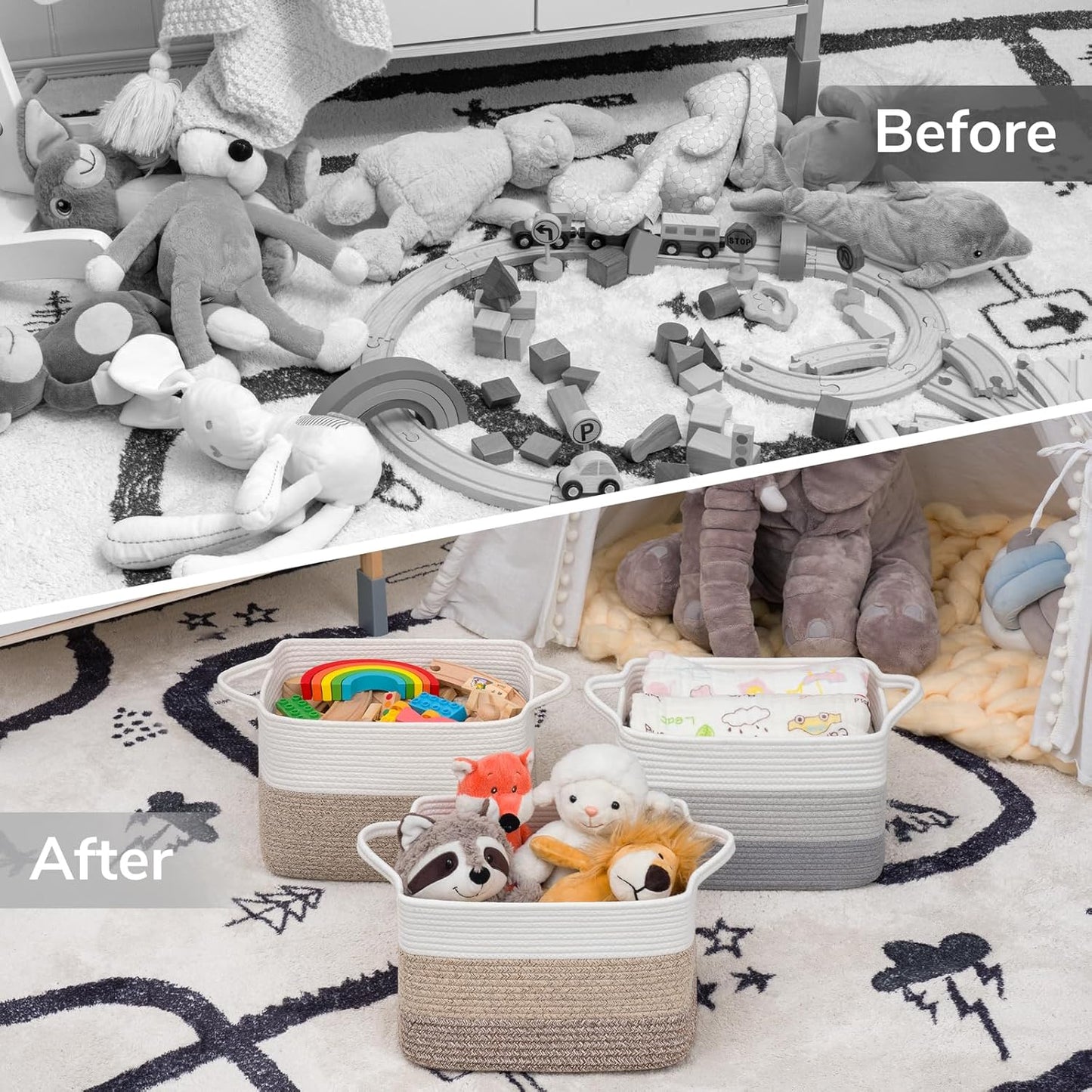 Goodpick Cube Storage Bins - Towel, Book, Cloth, Shoes, Closet Shelf Woven Baskets for Office, Baby Laundry, Toys, 13''x10''x9''