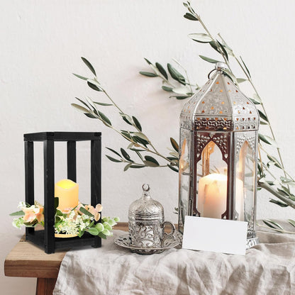 Hushee 30 Pcs Wooden Wedding Lantern Centerpiece Integrated Holders with Candles and Wreaths Rustic Wooden Candle Lantern Decor for Wedding Party Table Valentine Decor (Yellow)