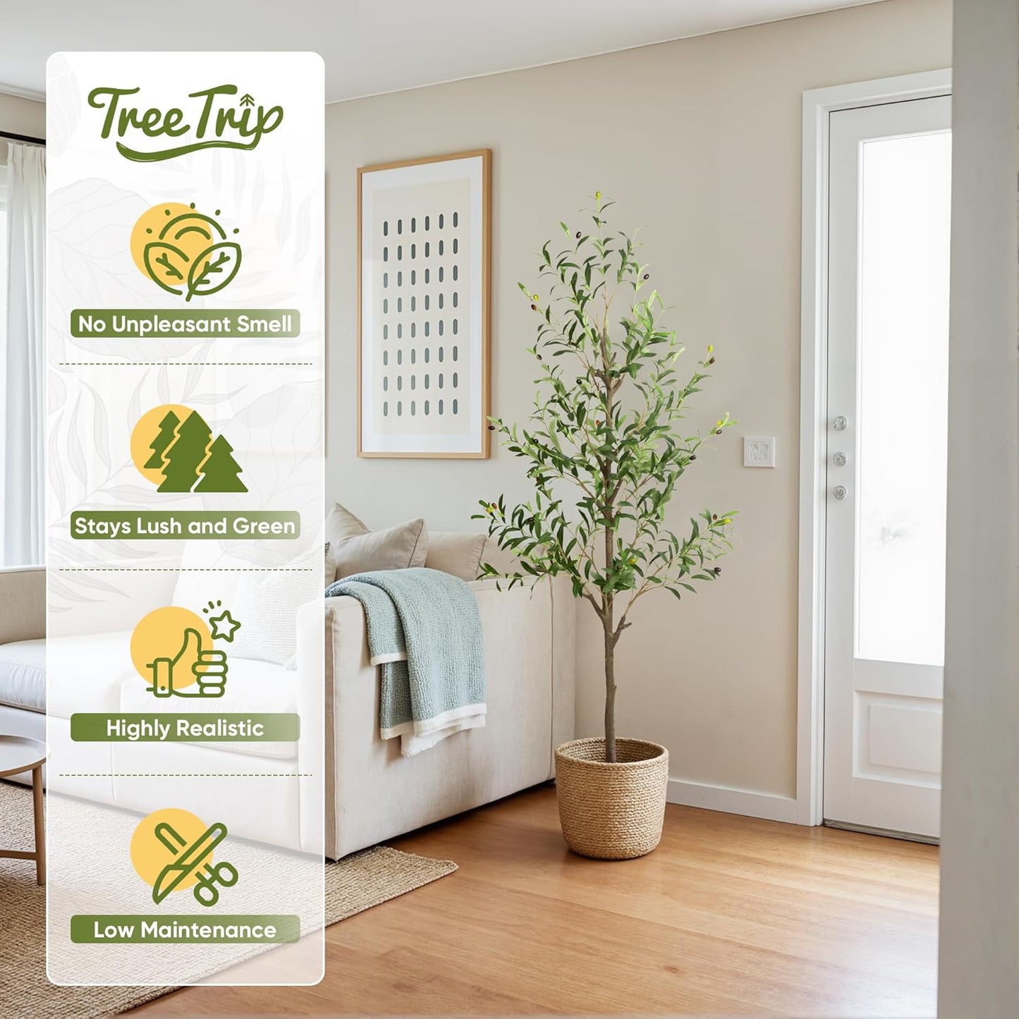 Olive Tree Artificial Indoor, 7 FT Faux Olive Trees with Planter, Fake Tall Plants with Natural Trunk and Lifelike Fruits for Home Office Decor(1, 7FT)