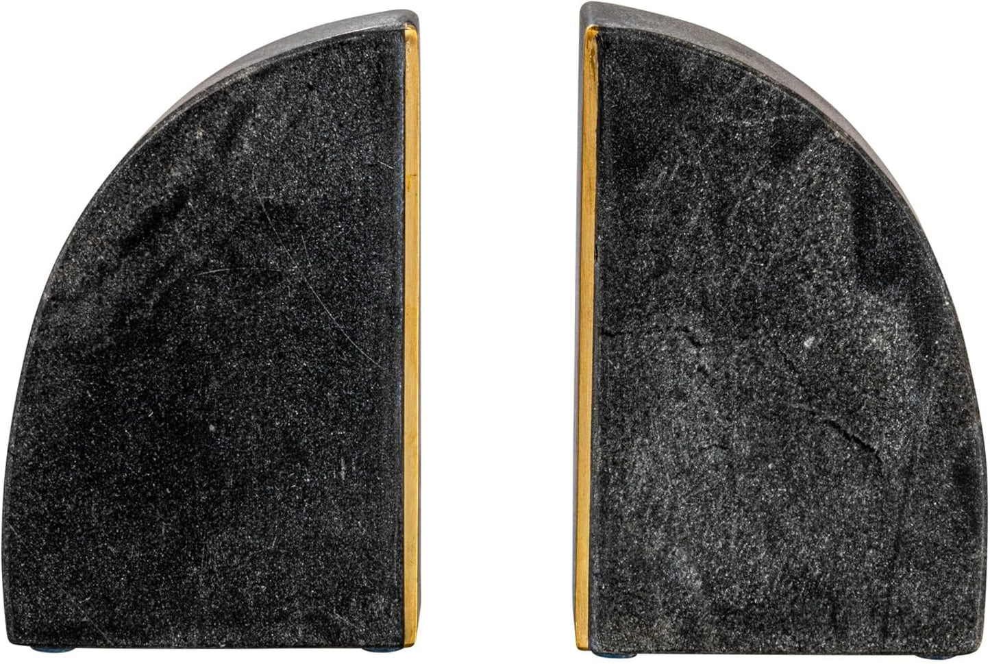Boho Arched Semicircle Marble Bookends with Brass Detail, Set of 2, Black