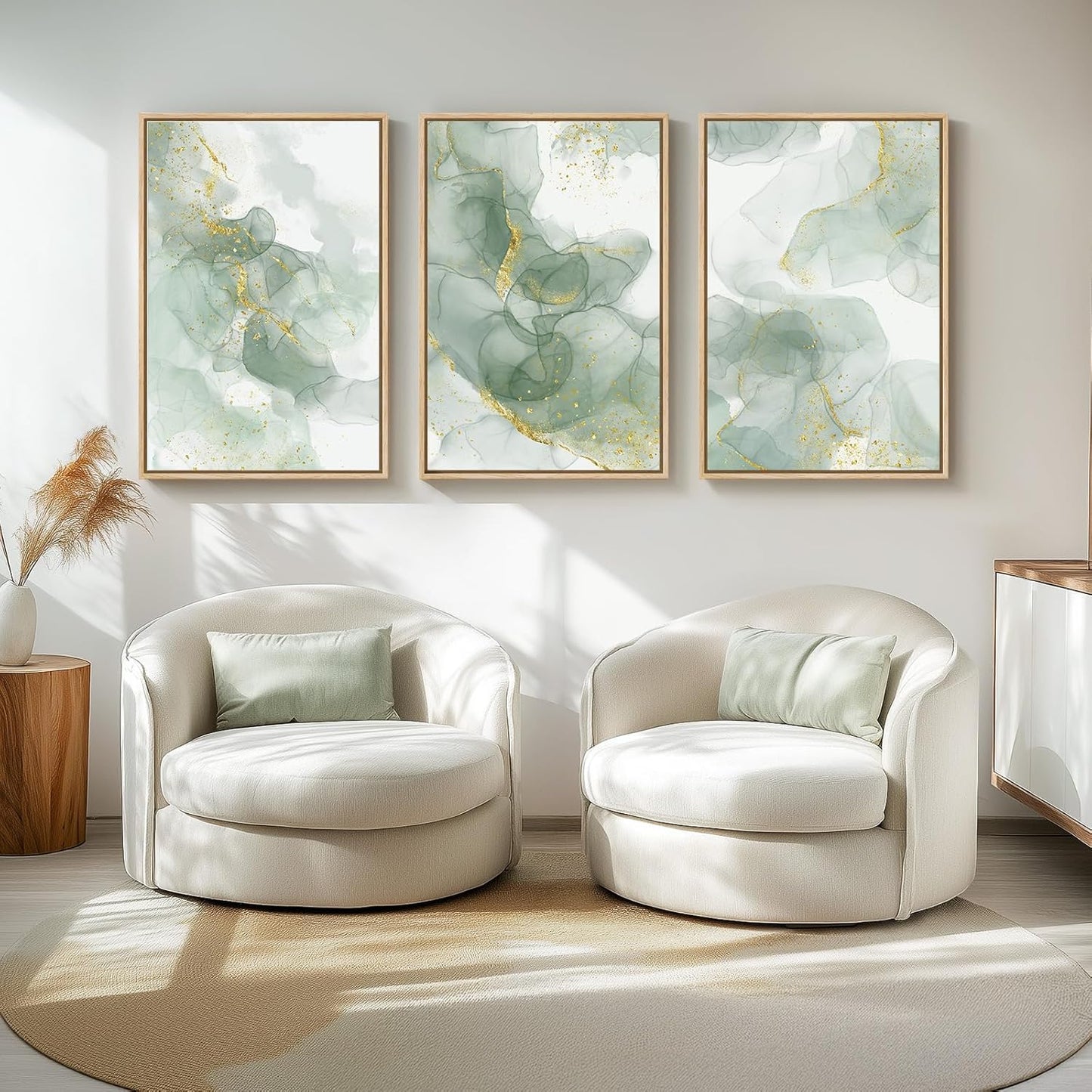 Large Framed Abstract Nature Landscape Wall Art for Living Room, Set of 3 Modern Canvas Prints Paintings Artwork for Walls, Green Lake Pictures for Hallway, Dining Room, Office Wall Decor 24x36 Inch