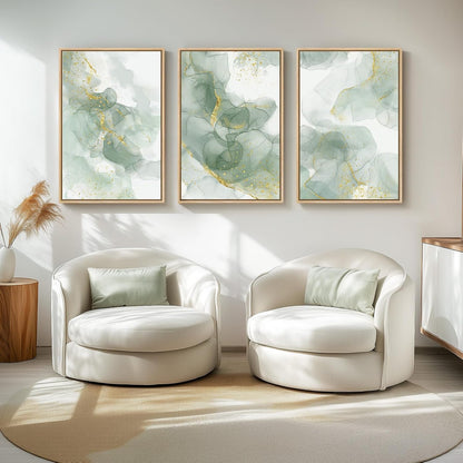 Large Framed Abstract Nature Landscape Wall Art for Living Room, Set of 3 Modern Canvas Prints Paintings Artwork for Walls, Green Lake Pictures for Hallway, Dining Room, Office Wall Decor 24x36 Inch