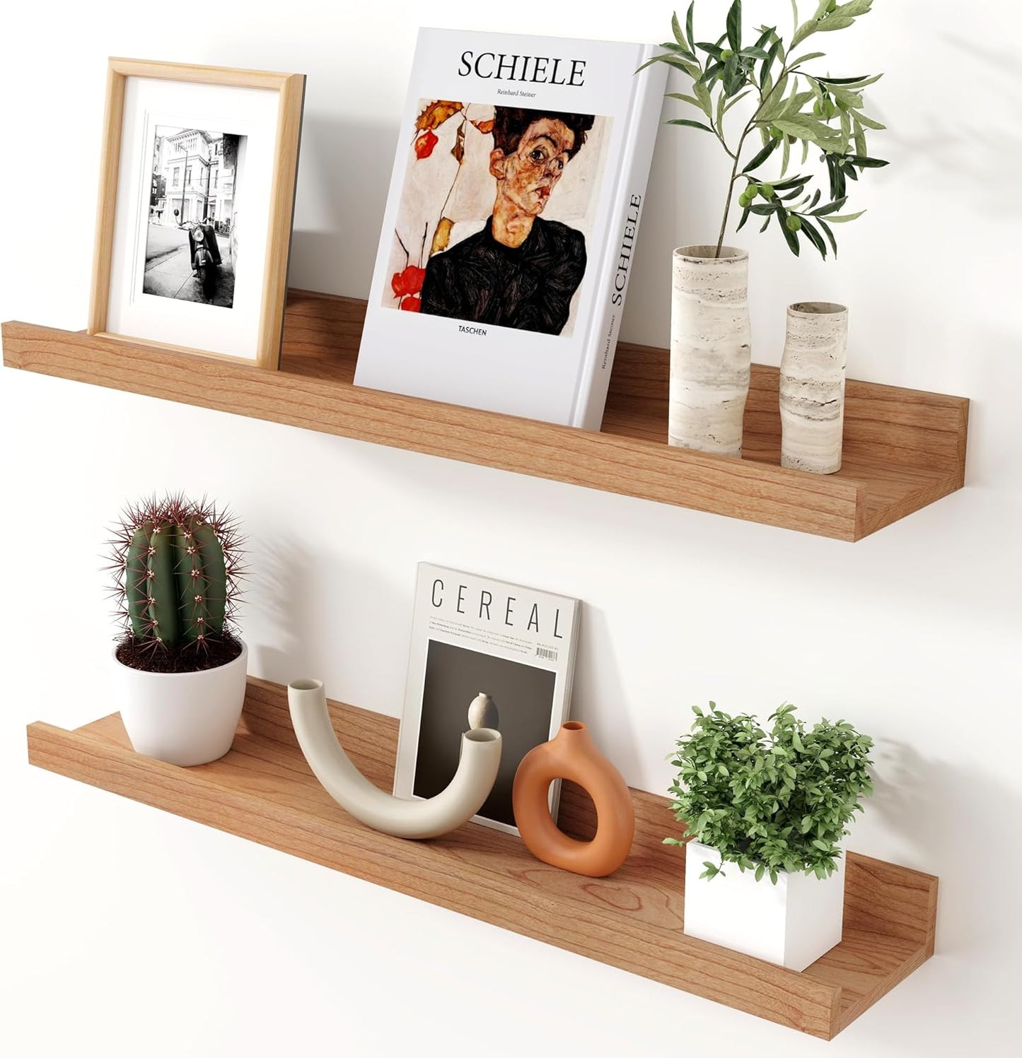 Axeman Oak Picture Ledge Shelf, 48 Inch Floating Shelves Set of 2, Solid Oak Wood Wall Shelves with Lip, Wall Decor Storage for Bedroom Living Room Bathroom Kitchen Nursery Photo Picture, Natural Oak