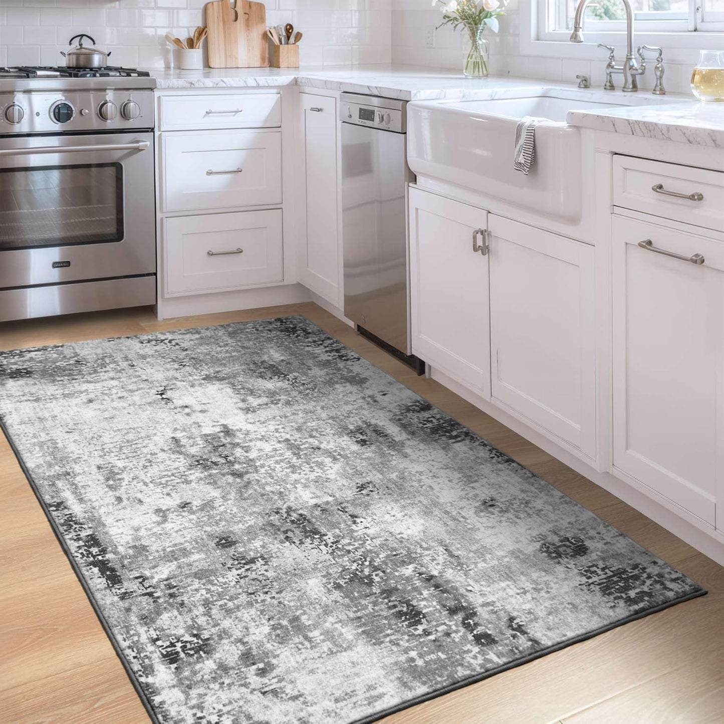 Ompaa 2x6 Rug Runners for Hallways Kitchen Runner Rug Non Slip Washable Grey Long Runner Rugs with Rubber Backing Soft Abstract Carpet Runner for Hallways, Kitchen, Bedroom, Bathroom, Entryway - Colors A