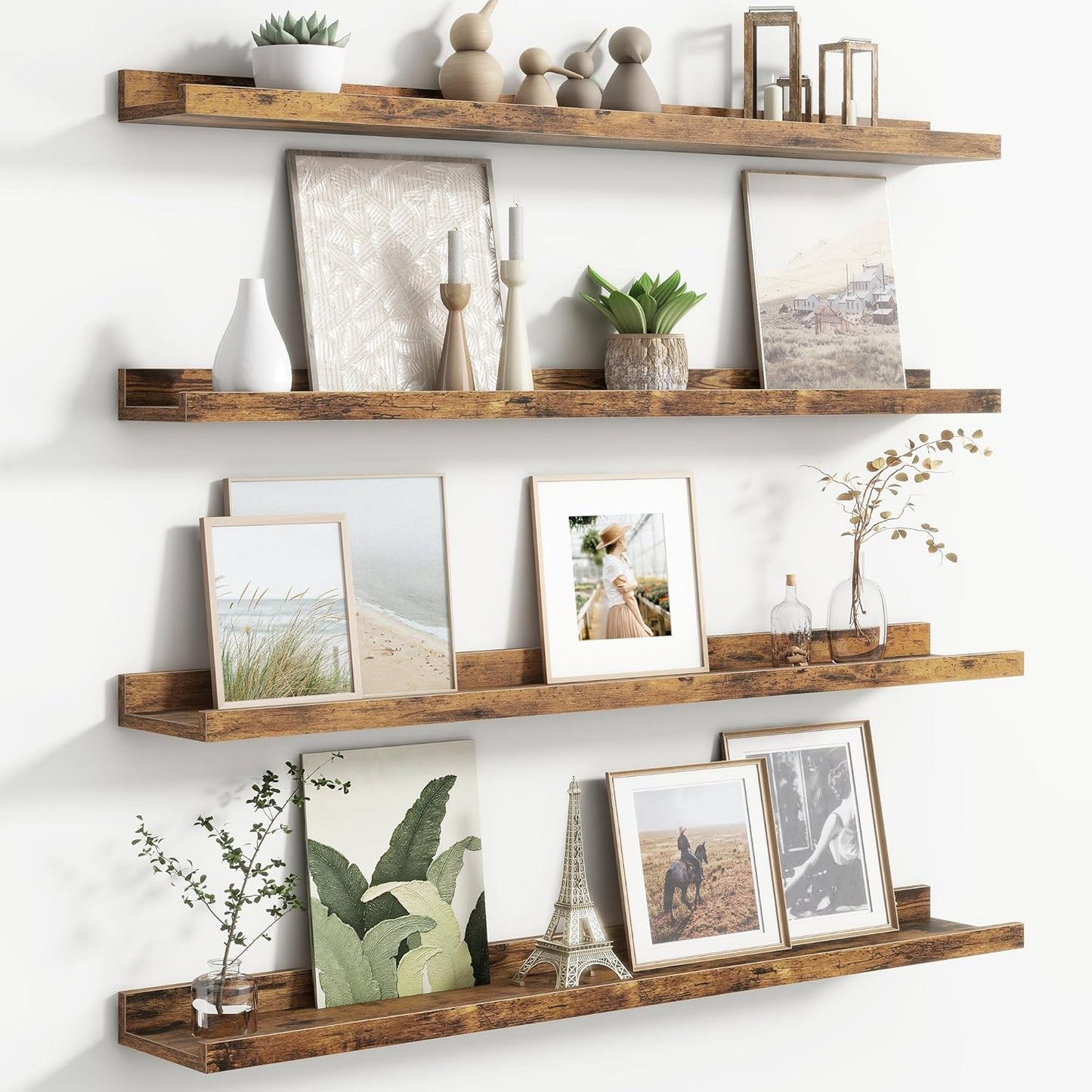 FLYJOE Floating Picture Ledge Shelves for Wall Set of 4, 48 Inch Wall Shelves with Lip Long Large Nursery Book Shelf for Toys Storage Kids Bookshelf Wall Mounted Living Room Bedroom Decor Frames