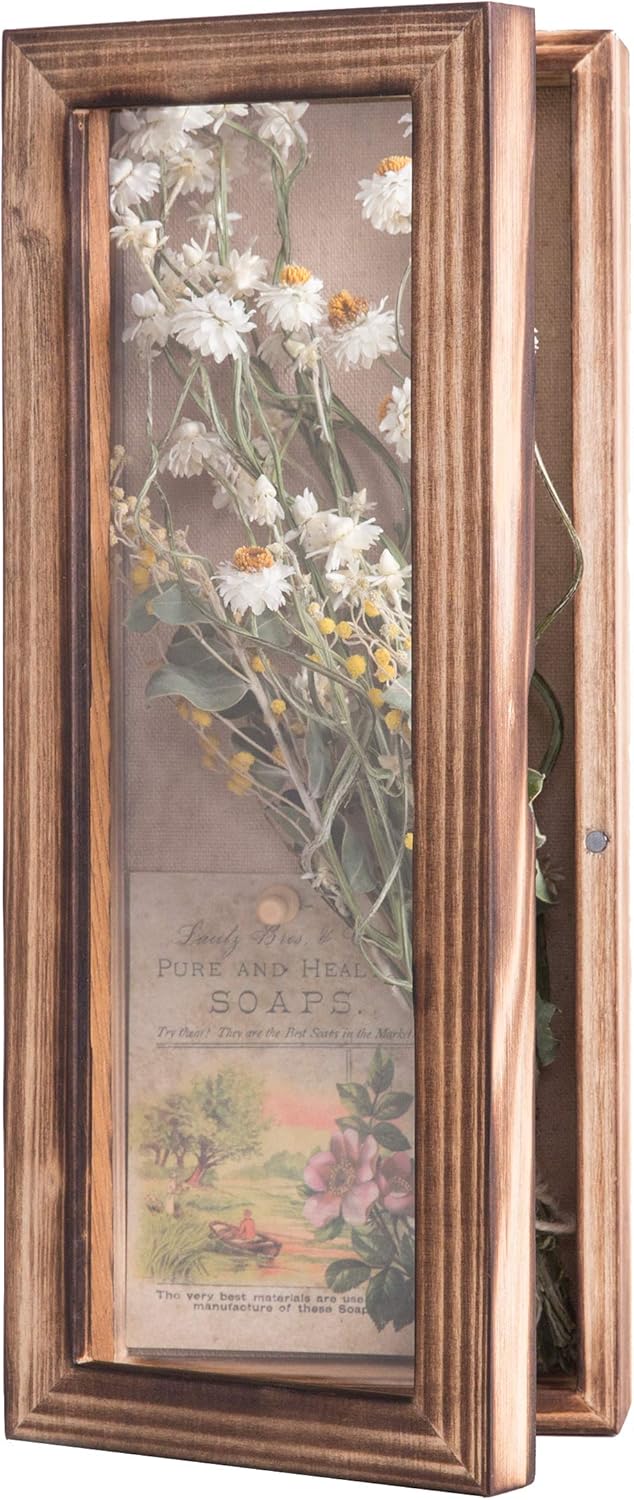 Freezing point Shadow Box Frame 8x8 Shadow Boxes Display Case with Linen Back Memorabilia Awards Medals Bouquet Photos Picture Badge Wedding Memory Box for Keepsakes Carbonized Small Pin Board