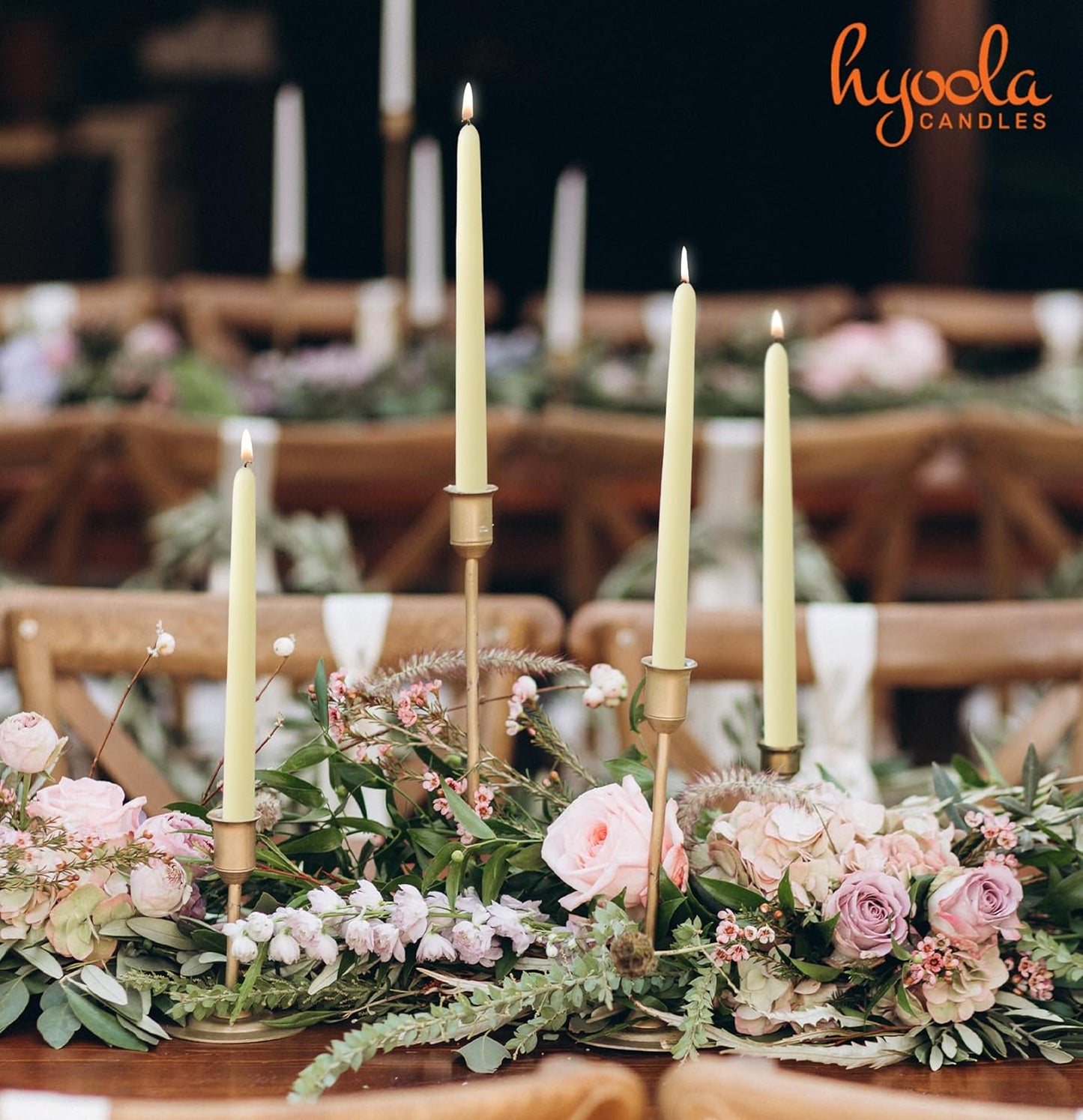Hyoola Tall Taper Candles - 10 Inch Metallic Gold Unscented Dripless Taper Candles - 8 Hour Burn Time - 4 Pack