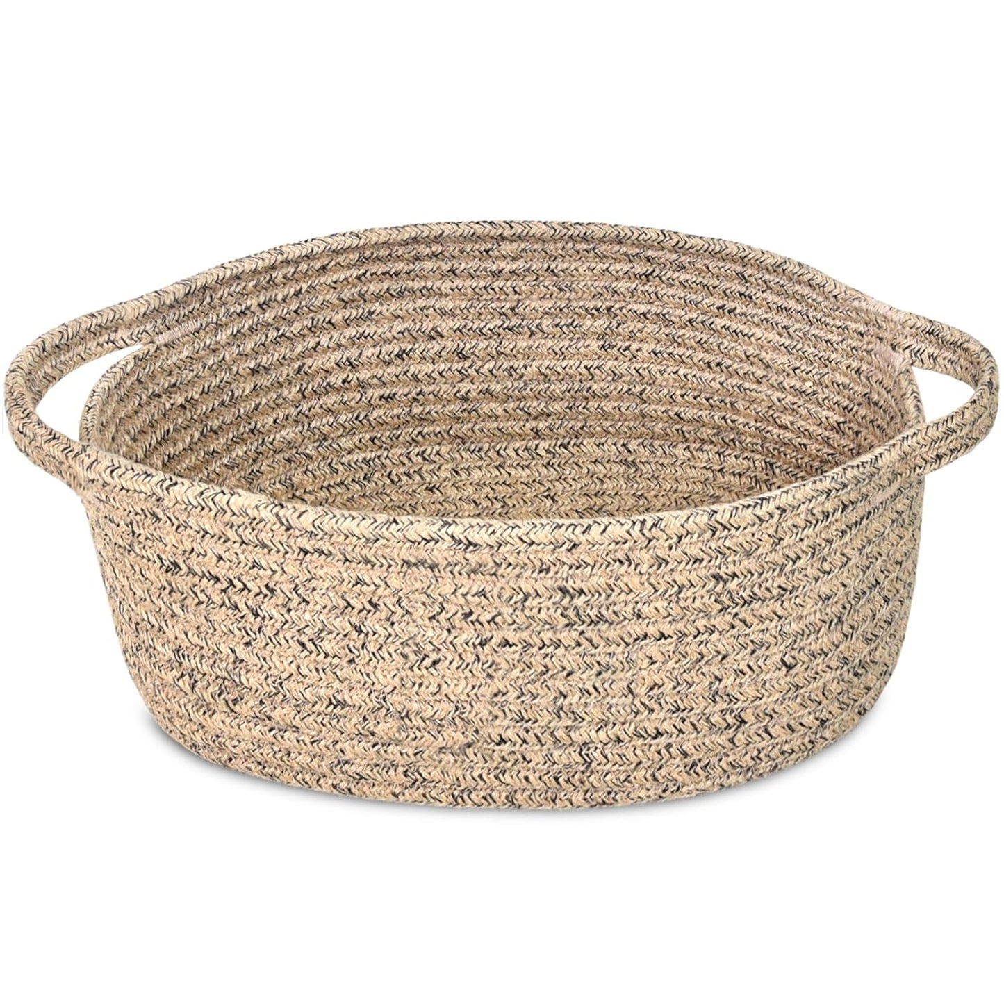 ABenkle Small Basket with Handles, Boho Decorative Rope Woven Dog Cat Toy Storage Bin Shelf Storage Organizer, Easter Christmas Gift Basket, 12"x8"x5", White