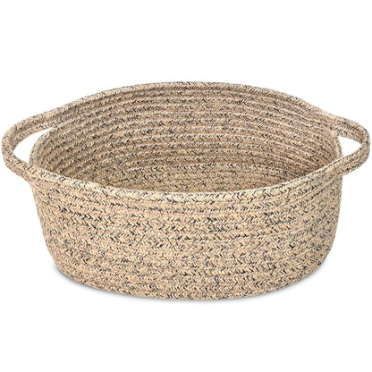 ABenkle Small Basket with Handles, Boho Decorative Rope Woven Dog Cat Toy Storage Bin Shelf Storage Organizer, Easter Christmas Gift Basket, 12"x8"x5", White