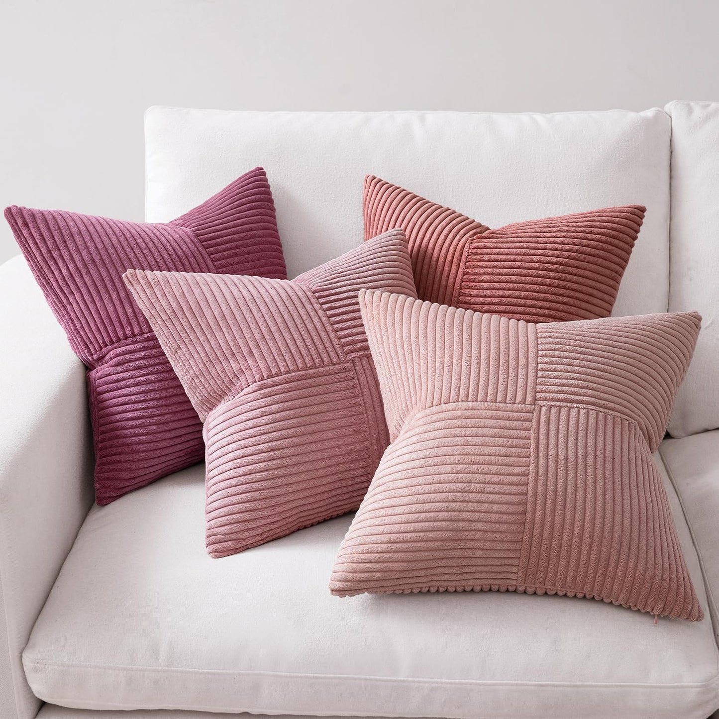 MIULEE Teal Orange Decorative Throw Pillow Covers 18x18 Inch Set of 4 Boho Corduroy Striped Cushion Cases Modern Farmhouse Patchwork Pillow Cases for Couch Sofa Bedroom Home Decor