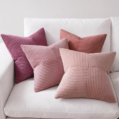 MIULEE Teal Orange Decorative Throw Pillow Covers 18x18 Inch Set of 4 Boho Corduroy Striped Cushion Cases Modern Farmhouse Patchwork Pillow Cases for Couch Sofa Bedroom Home Decor