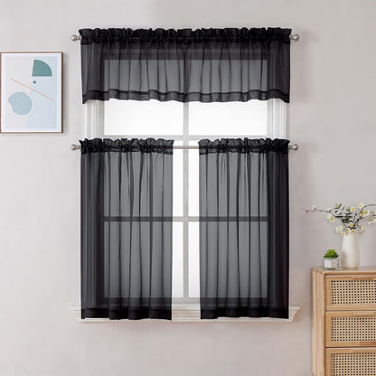 Chyhomenyc Sheer White Valances for Windows 2 Pack, Small Window Curtains for Living Room Bathroom Cafe Laundry Basement, Modern Top Dual Rod Pocket Voile Curtain, 42W x 14L inches, White - Colors B