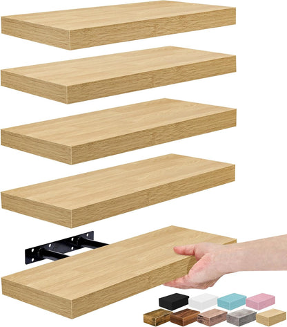 Sorbus Floating Shelves for Wall – 16 Inch Floating Shelf for Kitchen, Bedroom, Living Room, Bathroom, Home & Wall Decor - Mounted Bathroom Shelves with Invisible Brackets (Maple Wood, 2 Pack)