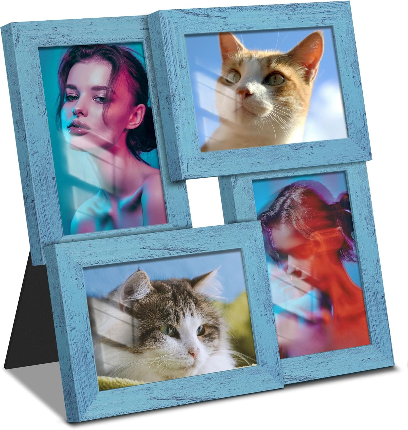 DUENPY 4x6 Collage Picture Frame Tempered Glass Front, Displays Four 4x6 Photo, Family Photo Collage Frame, Wall Decor Wall Hanging or Tabletop, Brown