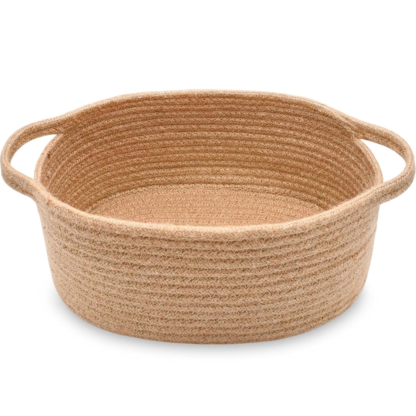 ABenkle Small Basket with Handles, Boho Decorative Rope Woven Dog Cat Toy Storage Bin Shelf Storage Organizer, Easter Christmas Gift Basket, 12"x8"x5", White