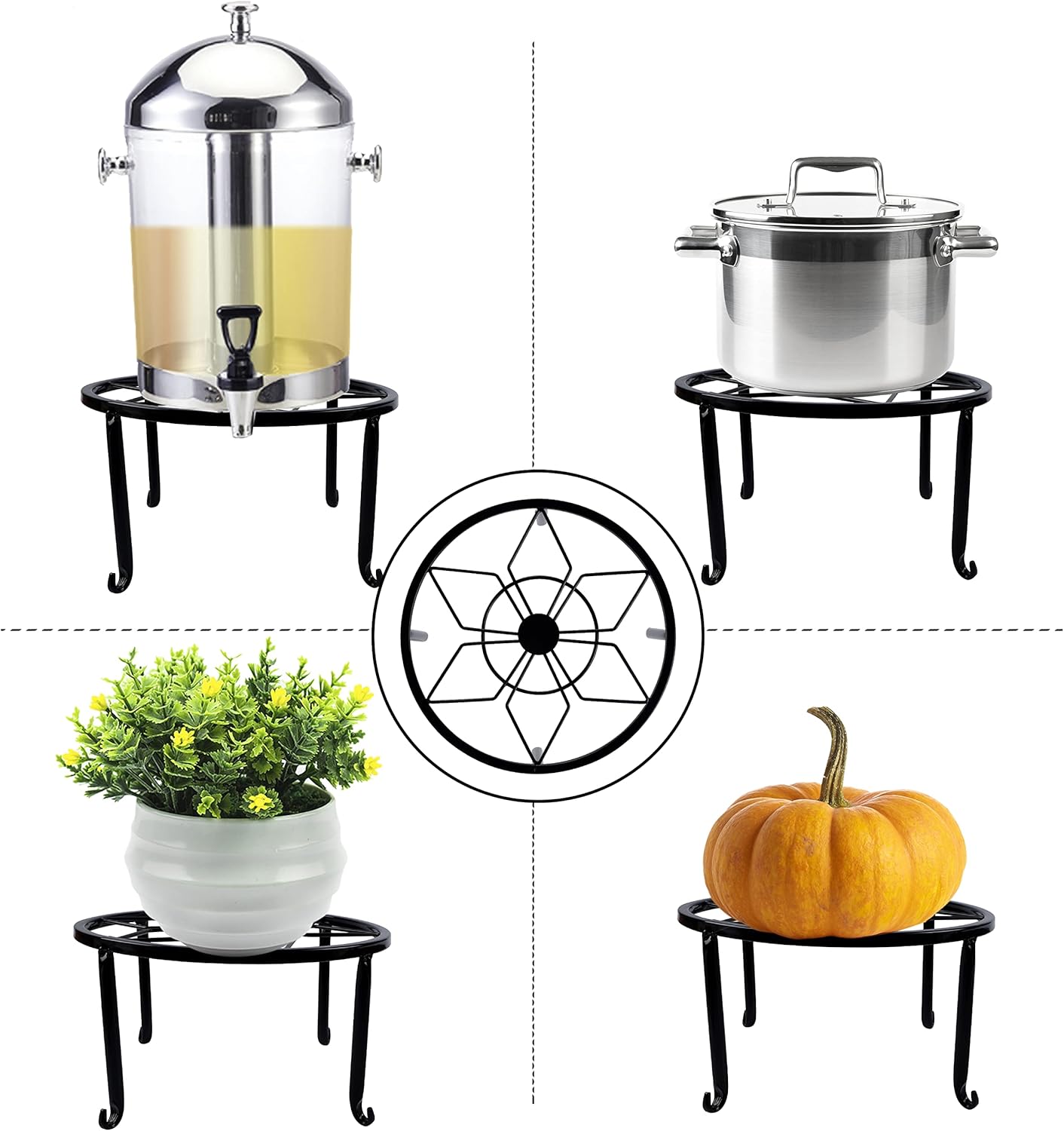 yosager 4 Pack Metal Plant Stands for Flower Pot, Heavy Duty Black Iron Potted Stand Holder, Indoor Outdoor Rustproof Metal Planter Container Round Supports Display Rack for Home & Garden Decor