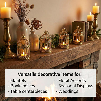 Vela Lanterns Bird Cage Decor Candle Holder Lantern Decorative Wedding Table Centerpiece Decorations, White, Small, Set of 4