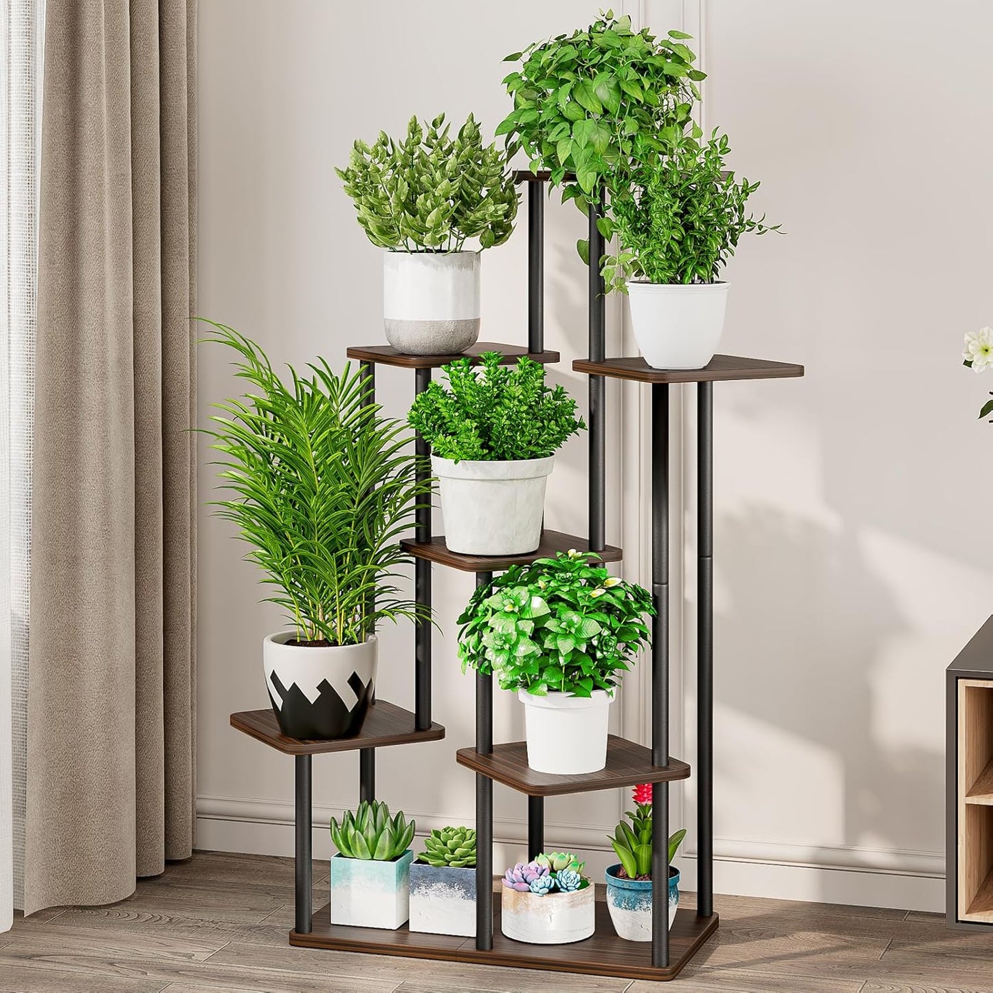AZERPIAN Plant Stand 5 Tier Indoor Metal Flower Shelf for Multiple Plants Corner Tall Flower Holders for Patio Garden Living Room Balcony Bedroom, Black (5 Tier-Black)
