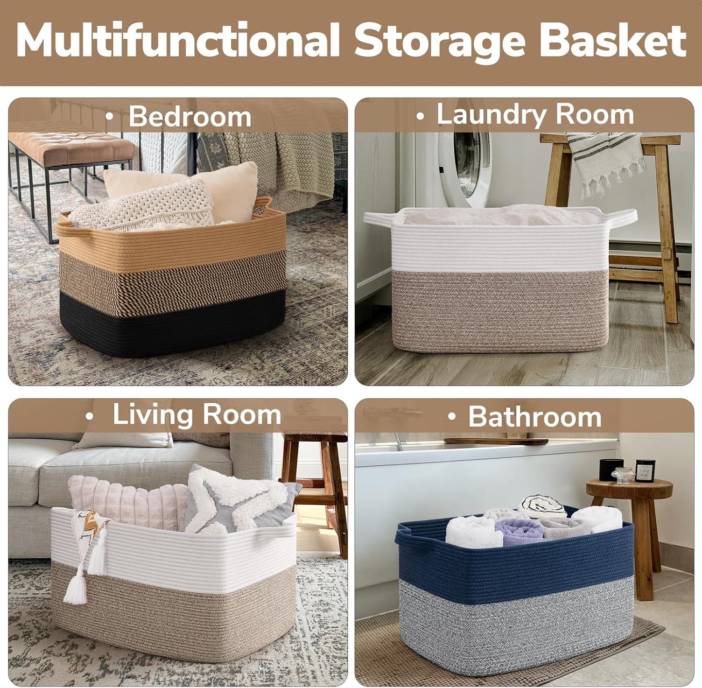 Goodpick Cube Storage Bins - Towel, Book, Cloth, Shoes, Closet Shelf Woven Baskets for Office, Baby Laundry, Toys, 13''x10''x9''