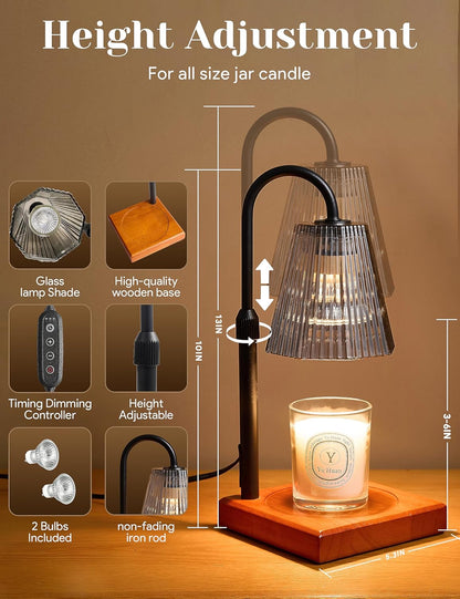 Candle Warmer Lamp with Timer, Dimmable Candle Warmer for Home Decor, Birthday Gifts for Women Mom, Adjustable Height Wax Melt Warmer with 2 Bulbs