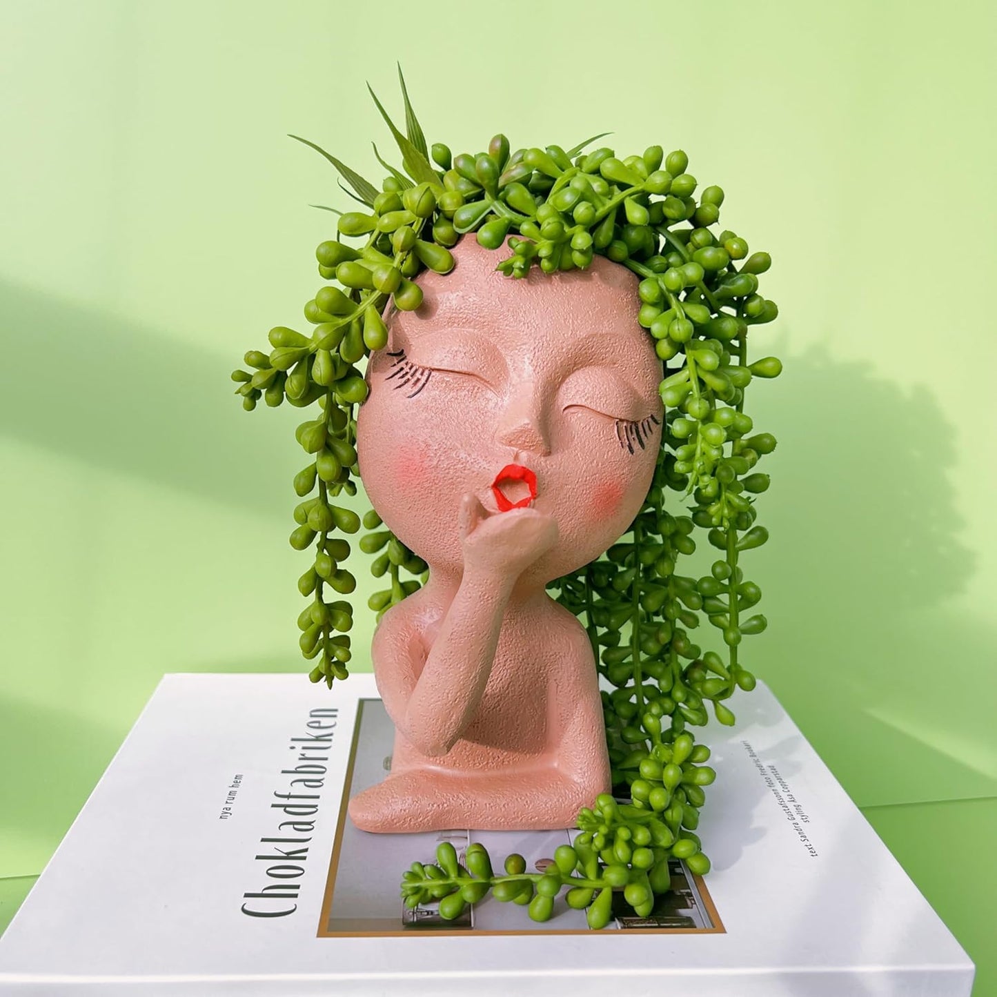 Handmade Face Flower Pots Standing Air Kiss Head Planter Pot for Trailing Plants Cute Succulent Planter Resin Planters Funny Face Planters with Anti-Friction Pads White 1Pack