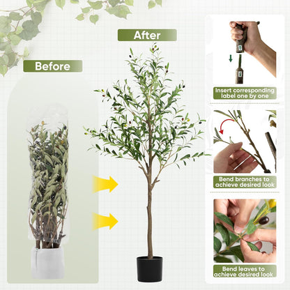 Olive Tree Artificial Indoor, 7 FT Faux Olive Trees with Planter, Fake Tall Plants with Natural Trunk and Lifelike Fruits for Home Office Decor(1, 7FT)