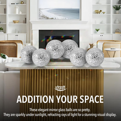 4in Decorative Mosaic Sphere Orbs Set of 3, Glass Balls for Whole Housewares,Wedding/Birthday,Bowls,Vases Dining Table Centerpieces(Silver,Black,Blue)