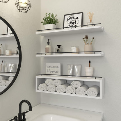 WOPITUES Floating Shelves for Wall with Cube Shelf, Wall Shelves with Metal Rail for Bathroom Decor, Bathroom Organizers and Storage, Over Toilet Shelves for Toilet Paper-Black