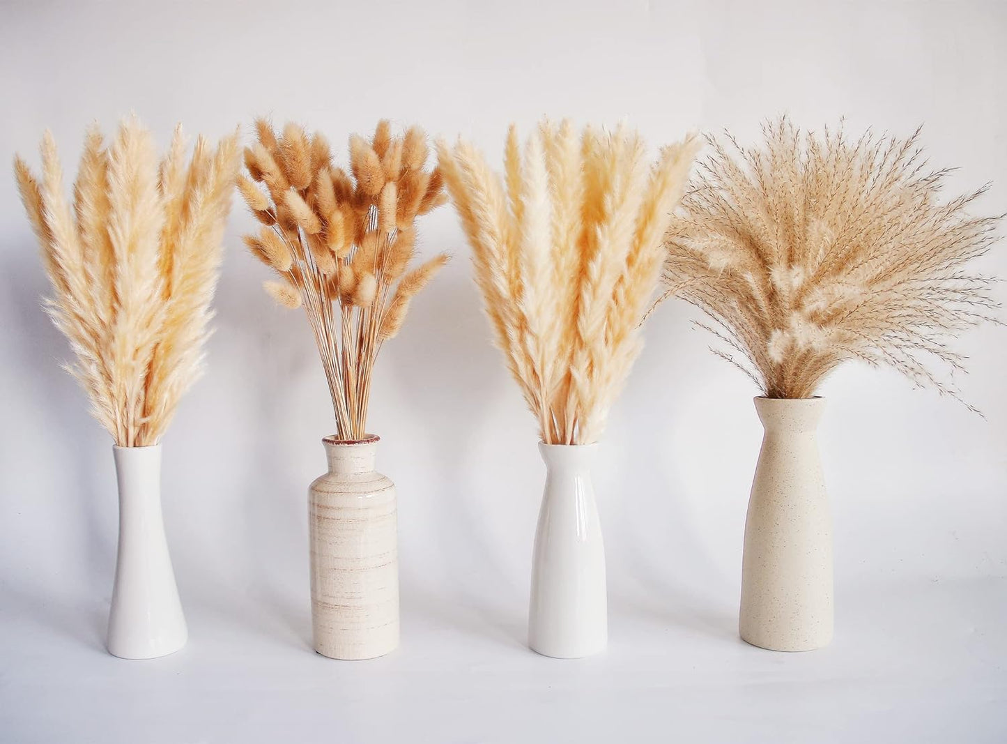 65PCS Pampas Grass Decor, Including pompas Floral, Reed Dried Grass and Bunny Tails Dried Flowers, Natural Dried Pampas Grass Bouquet for Boho Decor Wedding, Home Decoration