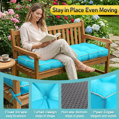 Outdoor Bench Cushion, Tufted Patio Seat Pad for Garden Bench, Porch Swing, Indoor/Outoor Furniture (Blue, 48X18X4 inch)