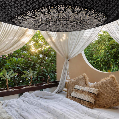Black Mandala Tapestry Wall Hanging Psychedelic Wall Tapestry Aesthetic Indian Hippie Decor Bohemian Art Boho Home Decoration for Bedroom,Living Room,Dorm