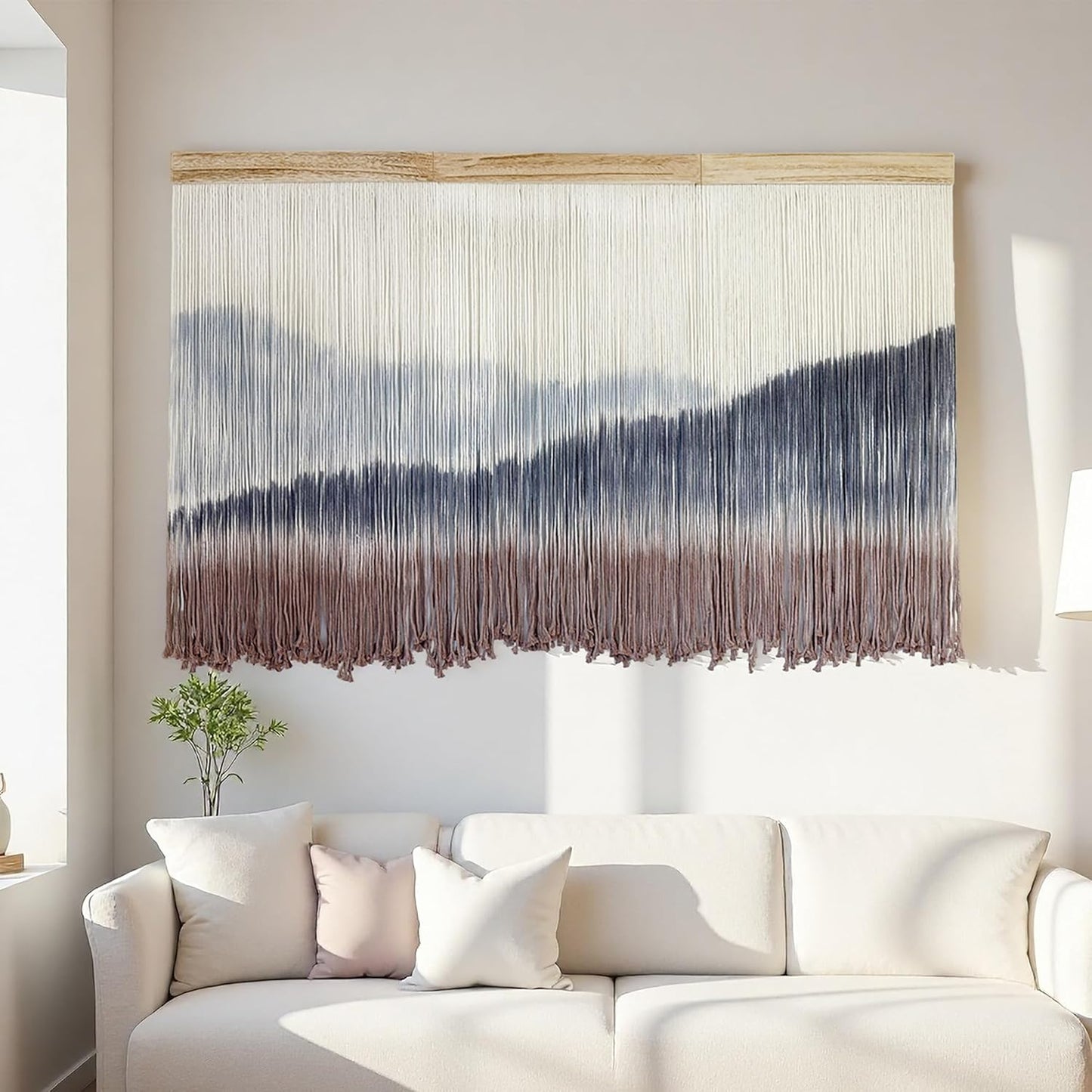 AKSWSHO Macrame Wall Hanging, Extra Large Mountain Dip-Dye Handmade Cotton Tapestry 59.06" x 38.19", Oversized Boho Wall Décor for Living Room Bedroom Studio Entryway, Serene Handcrafted Home Gift
